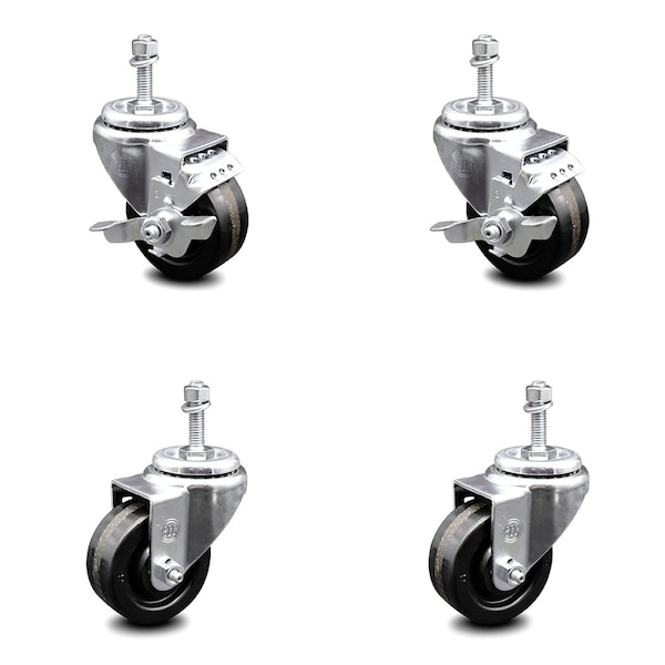 Service Caster 3.5 Inch Phenolic Wheel Swivel 10mm Threaded Stem Caster Brakes SCC, 2PK SCC-TS20S3514-PHS-M1015-2-TLB-2 - main